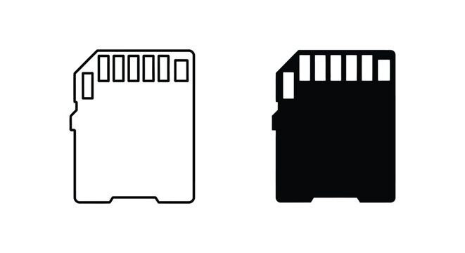 Sd memory card icon black and white outline