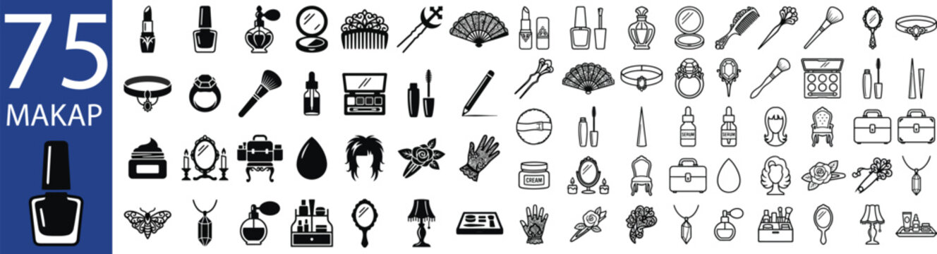 Makeup And Beauty Product Icons Black Line Art On White Background
