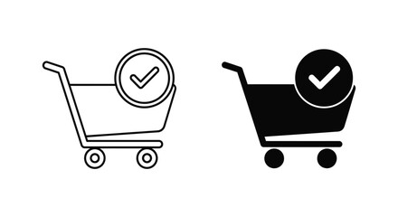 Shopping cart icon with check mark in black and outline styles © MOHAMMAD ALI