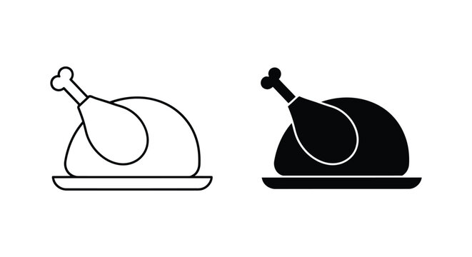 Outline and filled icons of cooked chicken on a plate