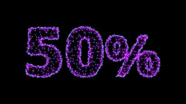Purple 50% Particle Animation on Dark Background, Glowing Low Poly Network Lines and Dots Pulsing Animation Motion Graphics Seamless Loop, 4K
