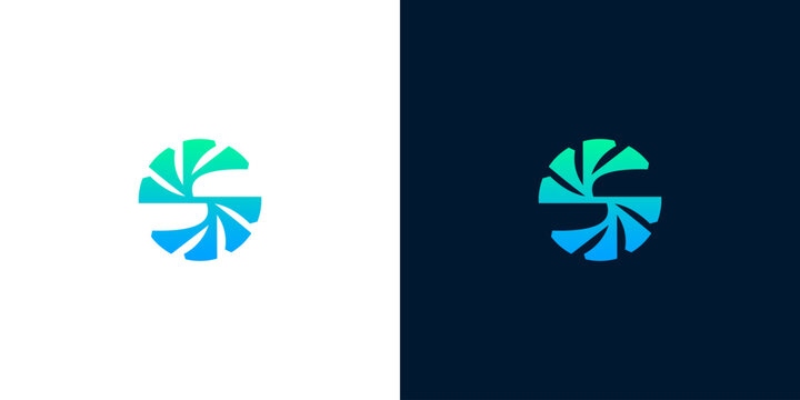 Dynamic abstract letter 'S' logo featuring a fresh blue and green gradient, composed of swirling elements that symbolize continuous motion, innovation, and progressive brand growth