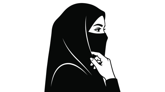 Muslim woman, niqab, hijab, black and white, vector icon, woman in niqab, Islamic fashion