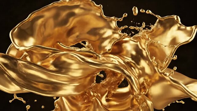 Golden liquid flowing in a wave formation with smooth texture against a dark background