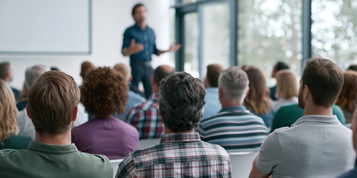 Business Speaker Presenting at Conference Corporate Event Presentation Concept