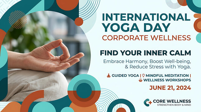 International yoga day corporate wellness workshop flyer template with wellness