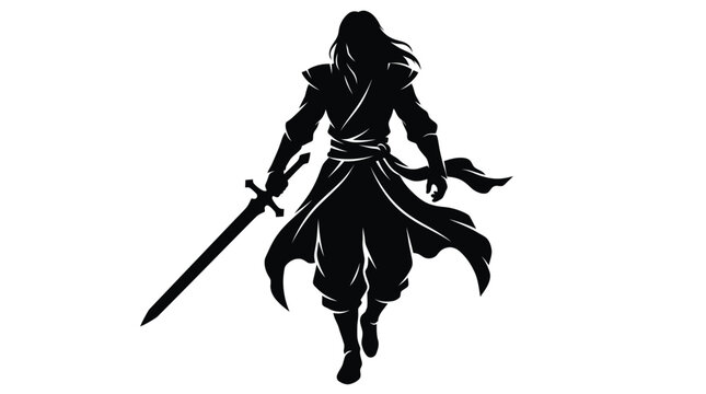 Ninja silhouette, samurai icon, black ninja, sword fighter, vector graphics