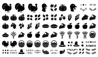 Thanksgiving black silhouette icon collection vector isolated on white background © MD ASHIK MIA