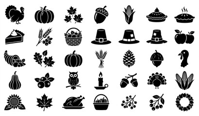 Thanksgiving black silhouette icon collection vector isolated on white background © MD ASHIK MIA