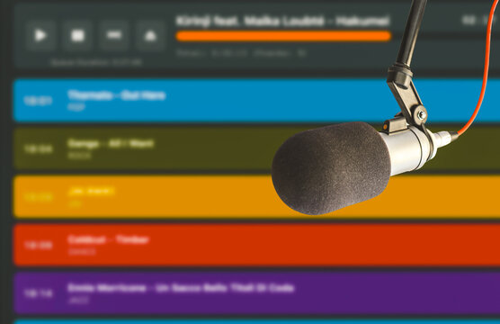 Broadcast microphone with colorful radio automation interface