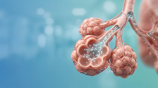 Pulmonary Alveoli Gas Exchange Close Up Medical Respiratory Illustration