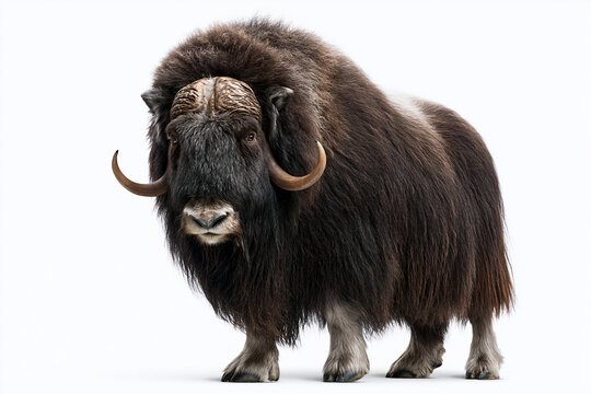 Musk Ox Full Body Portrait isolated on white background