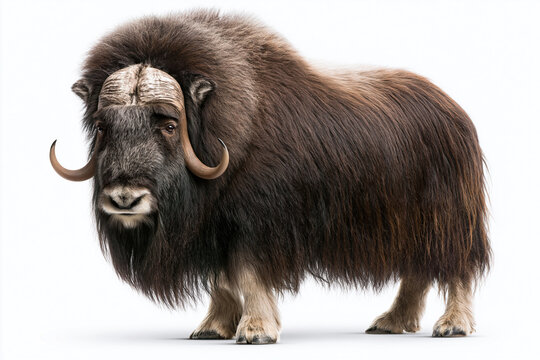 Musk Ox Full Body Portrait isolated on white background