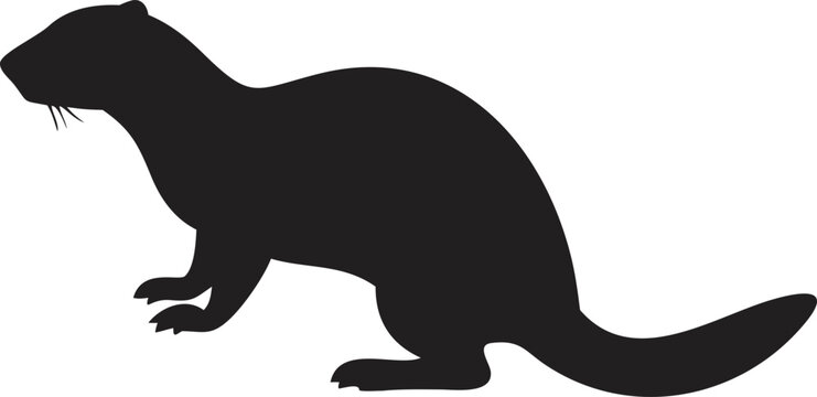 Black silhouette of a weasel on standing alert