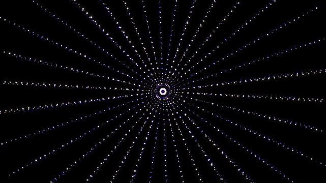 Colorful particle circle abstract animation featuring bright glowing dots, moving lines and captivating motion background on black space, digital seamless video loop for abstract design projects