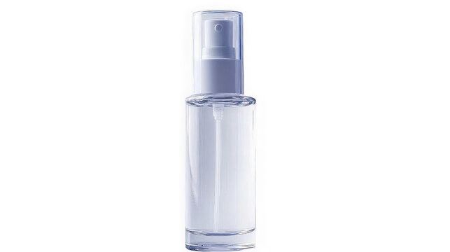 Clear plastic spray bottle with a transparent cylindrical body and white pump