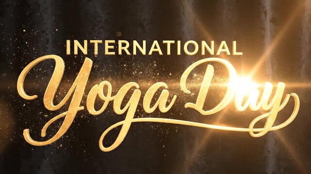 International yoga day celebration with elegant golden typography and sparkling bokeh light effects