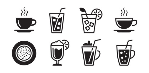 Fototapeta premium Set of Minimalist Beverage and Drink Icons for Cafe and Restaurant Menus