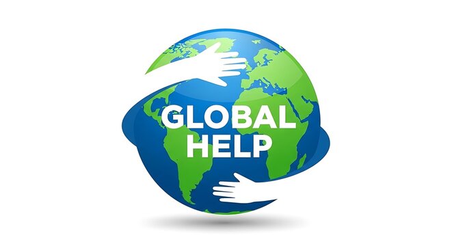 Global help concept featuring world globe hugged by pair of hands representing international aid.