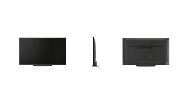 Modern black flat screen tv and soundbar setup on white surface Vector