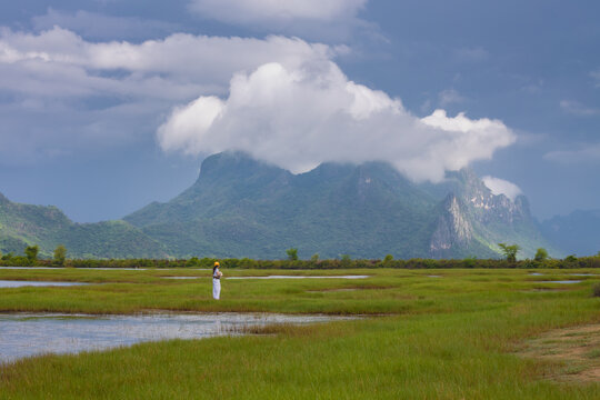 The northern viewpoint of Khao Sam Roi Yot is part of Khao Sam Roi Yot National Park and comprises mountain ranges and wetlands, home to a variety of waterfowl, Pranburi District, Prachuap Khiri Khan
