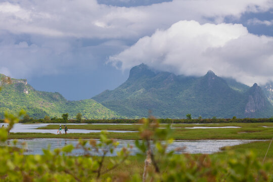 The northern viewpoint of Khao Sam Roi Yot is part of Khao Sam Roi Yot National Park and comprises mountain ranges and wetlands, home to a variety of waterfowl, Pranburi District, Prachuap Khiri Khan