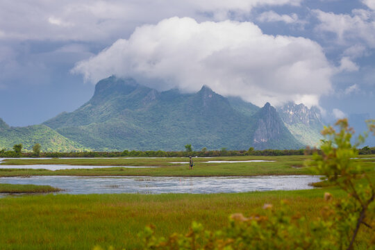 The northern viewpoint of Khao Sam Roi Yot is part of Khao Sam Roi Yot National Park and comprises mountain ranges and wetlands, home to a variety of waterfowl, Pranburi District, Prachuap Khiri Khan