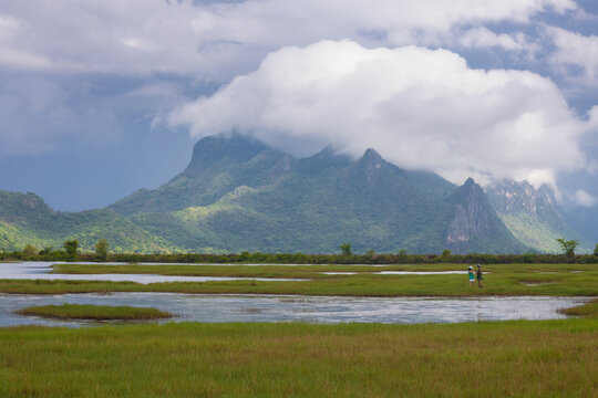 The northern viewpoint of Khao Sam Roi Yot is part of Khao Sam Roi Yot National Park and comprises mountain ranges and wetlands, home to a variety of waterfowl, Pranburi District, Prachuap Khiri Khan