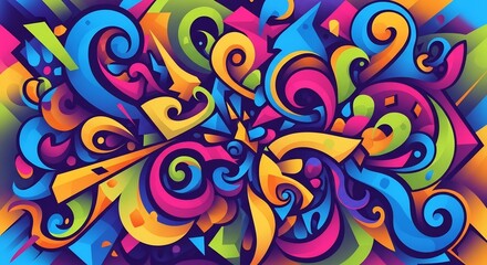 Fototapeta premium Vibrant abstract background featuring colorful swirling patterns and bold psychedelic curves.