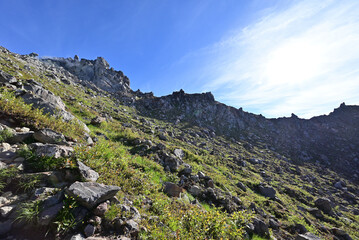 Naklejka premium Climbing Mt. Yakedake, Nagano, Japan