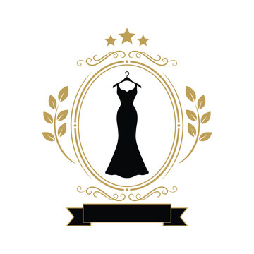 Luxury bridal shop emblem with gold frame.