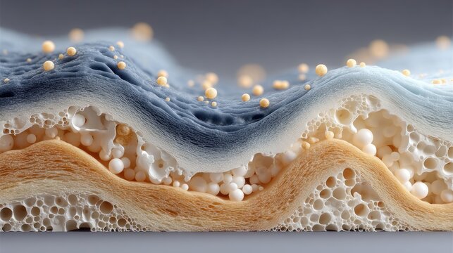 Cross-section abstract with layers in tones of blue, beige and white