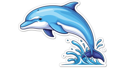 Blue dolphin jumping out of water, cartoon sticker, ocean animal © Norway