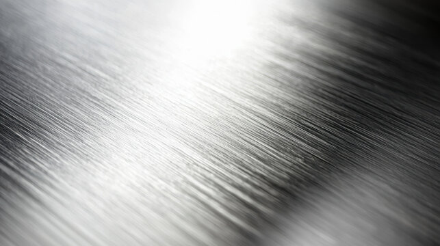 Shining metal surface with brushed texture reflects light, showing subtle scratches and a clean, contemporary look perfect for industrial backgrounds and designs.