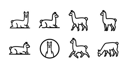 Obraz premium Collection of Llama Icons, Representing Various Poses and Actions
