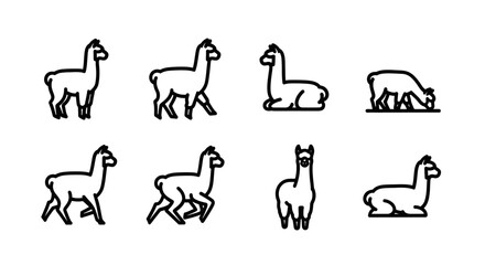 Naklejka premium Set of Alpaca and Llama Icons in Various Poses and Actions