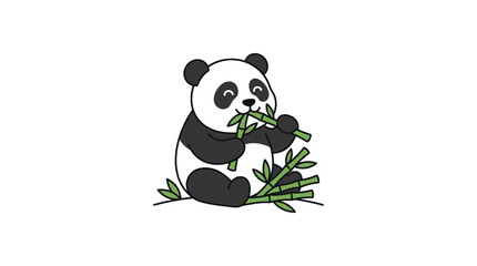 Cute baby panda eating bamboo, cartoon style, isolated on white background © Isun