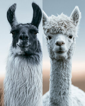 Llama and Alpaca Portraits: Captivating Close-Ups of Cute, Domestic Livestock in Nature's Pastoral Setting