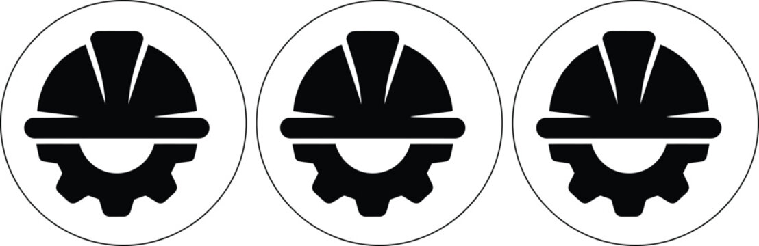 Three black hard hats for construction safety