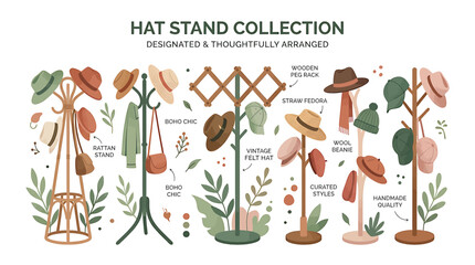 Variety of Stylish Hat Stands Displayed. © Jem