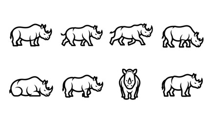 Set of Rhino Illustrations in Different Poses and Actions © matahari