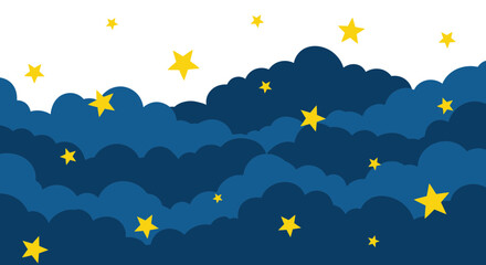 Night Sky Clouds Yellow Stars Seamless Pattern © Inung
