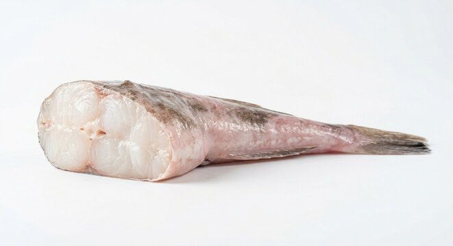 Single perfect raw monkfish tail with vivid white flesh