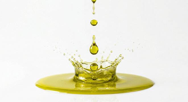 Drops of cold pressed olive oil in motion