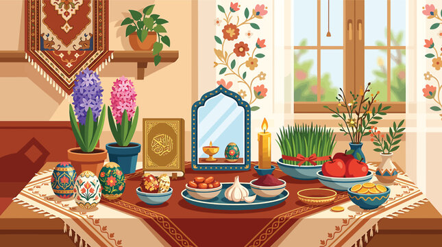 Traditional Persian Nowruz Table Setting Celebration.