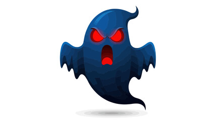 Scary blue ghost with red eyes, cartoon style, isolated on white background © ifin