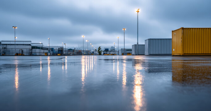 Empty industrial shipping container yard