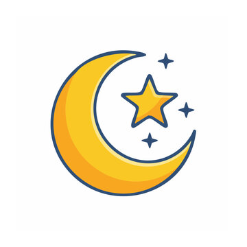 Yellow moon and stars icon on transparent background