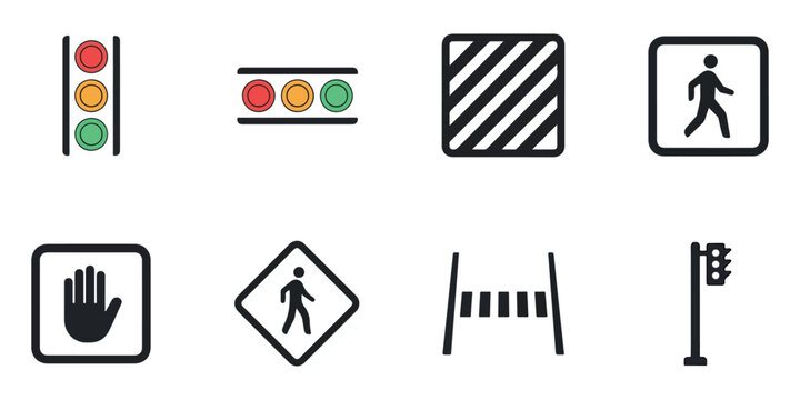 Traffic signal and pedestrian crossing icons light