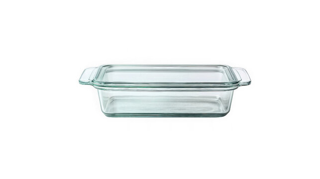 Clear glass rectangular baking dish with lid and handles on both sides for easy carrying and storage in kitchen